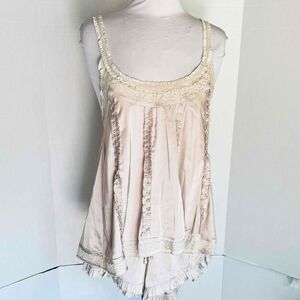 NWT POL Ecru Satin Lounge Set Camisole Shorts Sleeveless Ruffle Trim Small